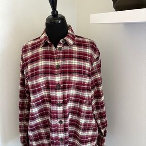 Madewell Burgundy and Cream Plaid Flannel Shirt/Shacket
